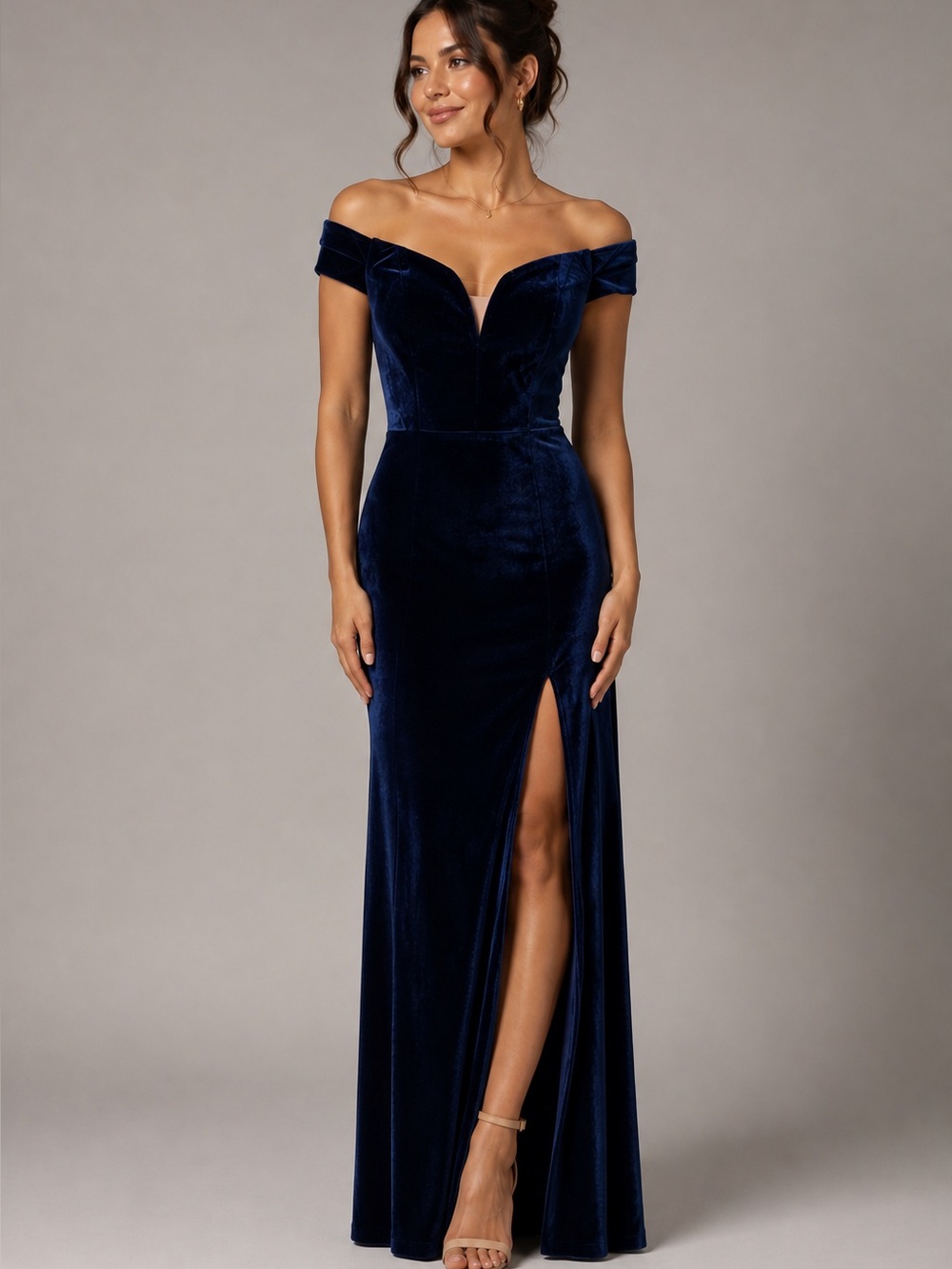 City Vibe Juniors Blue Velvet High Slit Gown Dress 11